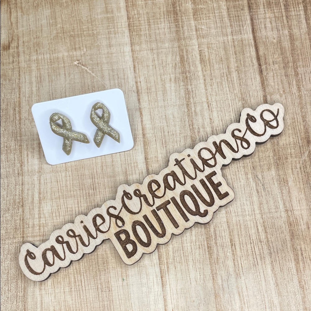 Gold Awareness Ribbon Stud Earrings